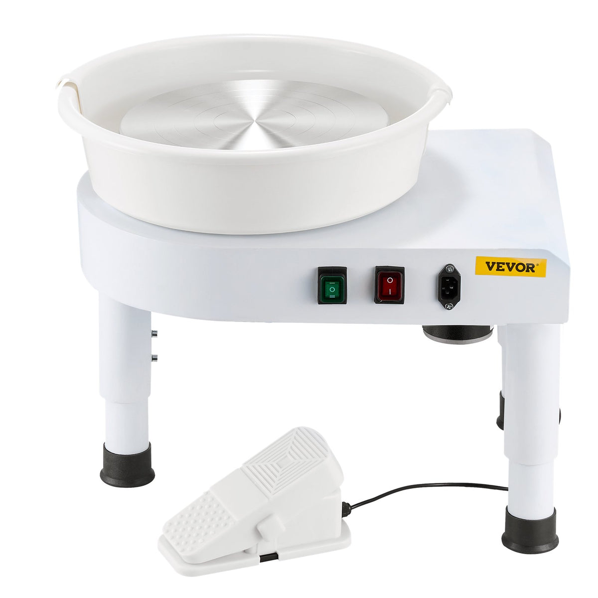 Pottery Wheel, 11 in Ceramic Wheel Forming Machine, 60-300 RPM Adjustable Speed with Foot Pedal Control, Detachable Basin, Adjustable Lift Leg, Complete Accessories for Home Pottery, DIY, White