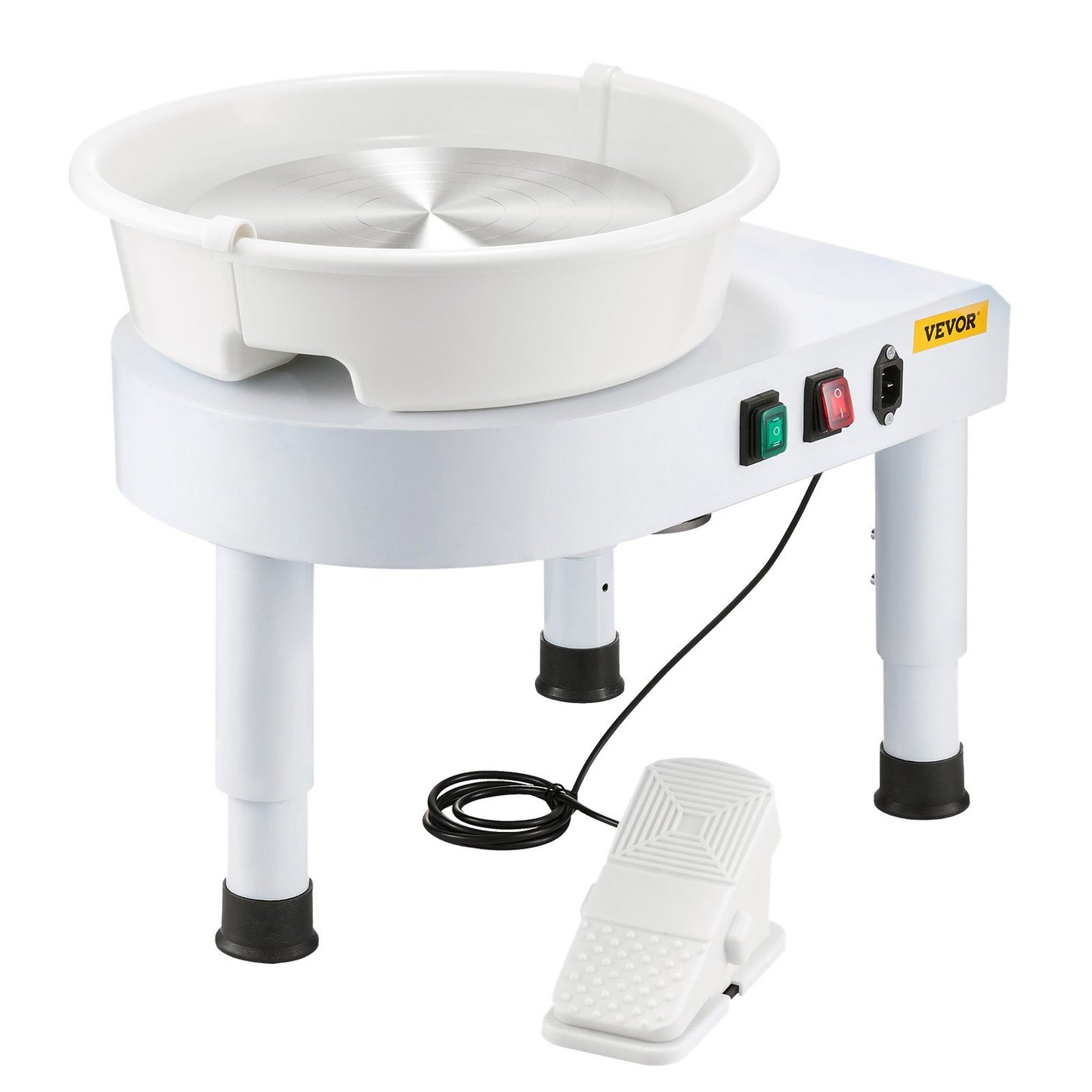 Pottery Wheel, 11 in Ceramic Wheel Forming Machine, 60-300 RPM Adjustable Speed with Foot Pedal Control, Detachable Basin, Adjustable Lift Leg, Complete Accessories for Home Pottery, DIY, White
