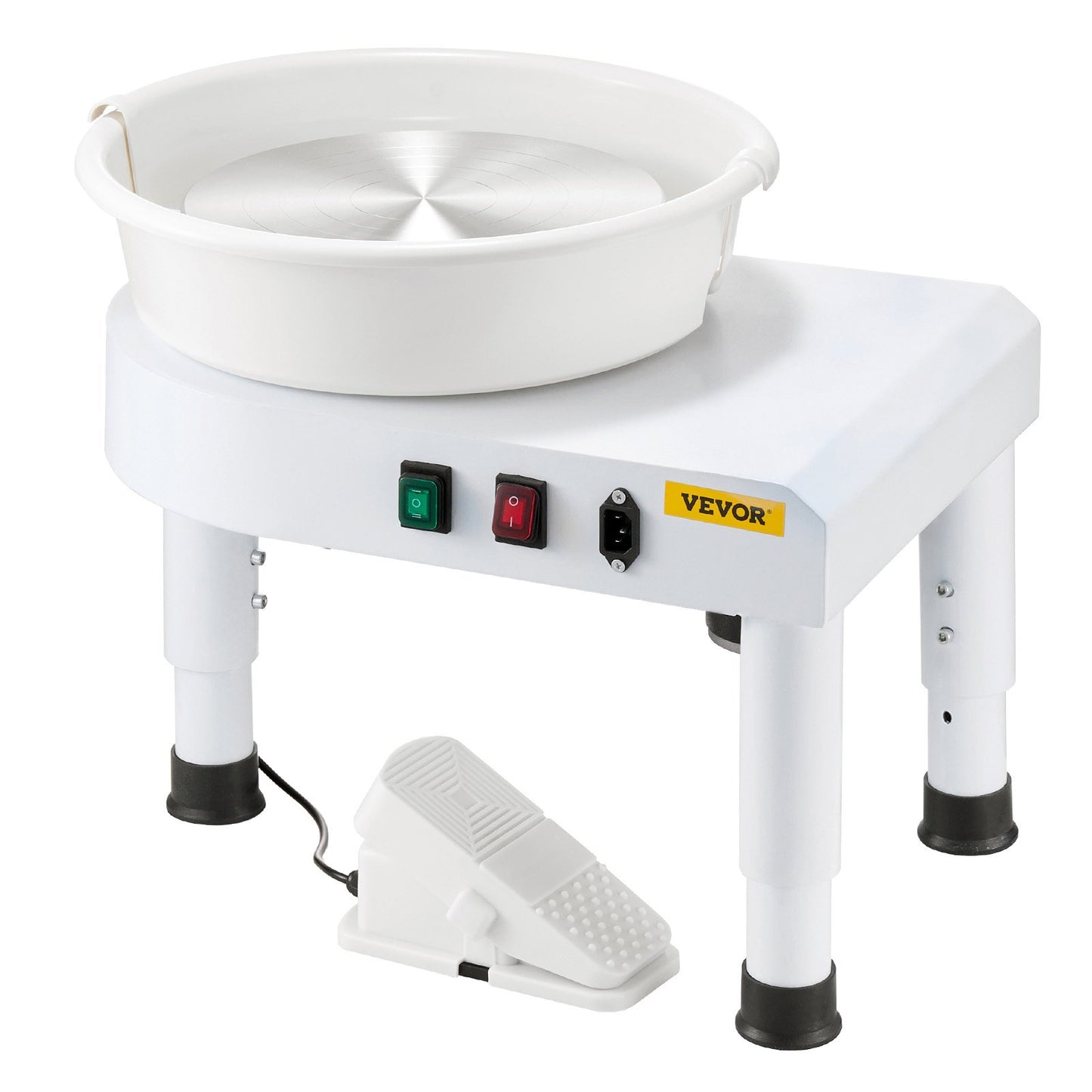 Pottery Wheel, 11 in Ceramic Wheel Forming Machine, 60-300 RPM Adjustable Speed with Foot Pedal Control, Detachable Basin, Adjustable Lift Leg, Complete Accessories for Home Pottery, DIY, White