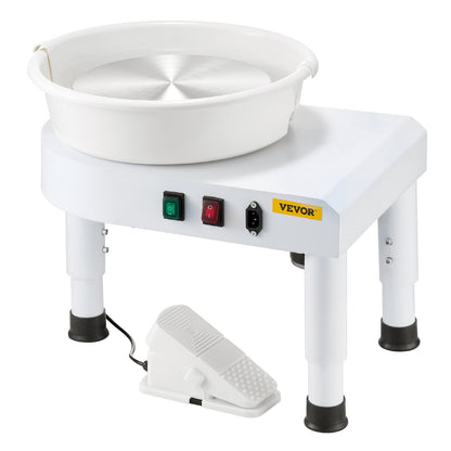 Pottery Wheel, 28 cm Ceramic Wheel Forming Machine, 60-300 RPM Speed Adjustable Foot Pedal, Adjustable Lift Leg, Detachable Basin, Complete Tool Accessory Kit for Work Art Craft DIY, White