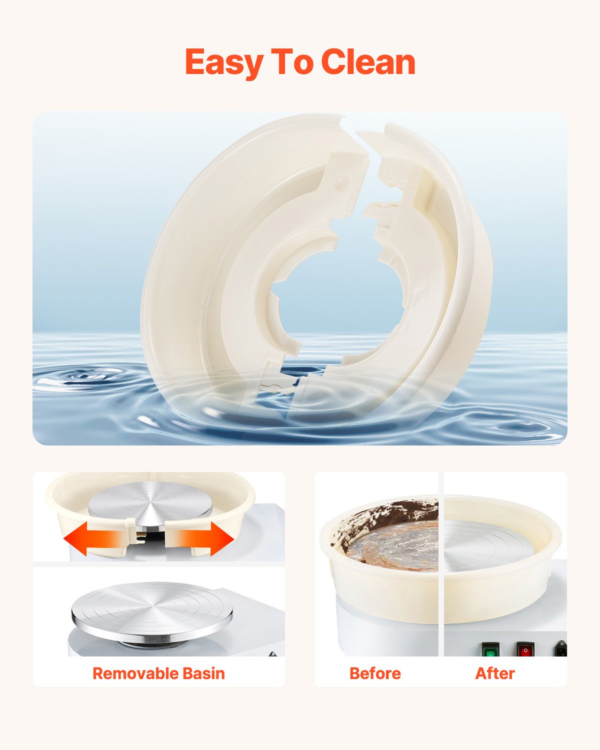 Pottery Wheel, 36cm Ceramic Wheel Forming Machine, 60-300 RPM Adjustable Speed with Foot Pedal Control, Detachable Basin, Adjustable Lift Leg, Complete Accessories for Home Pottery, DIY, White