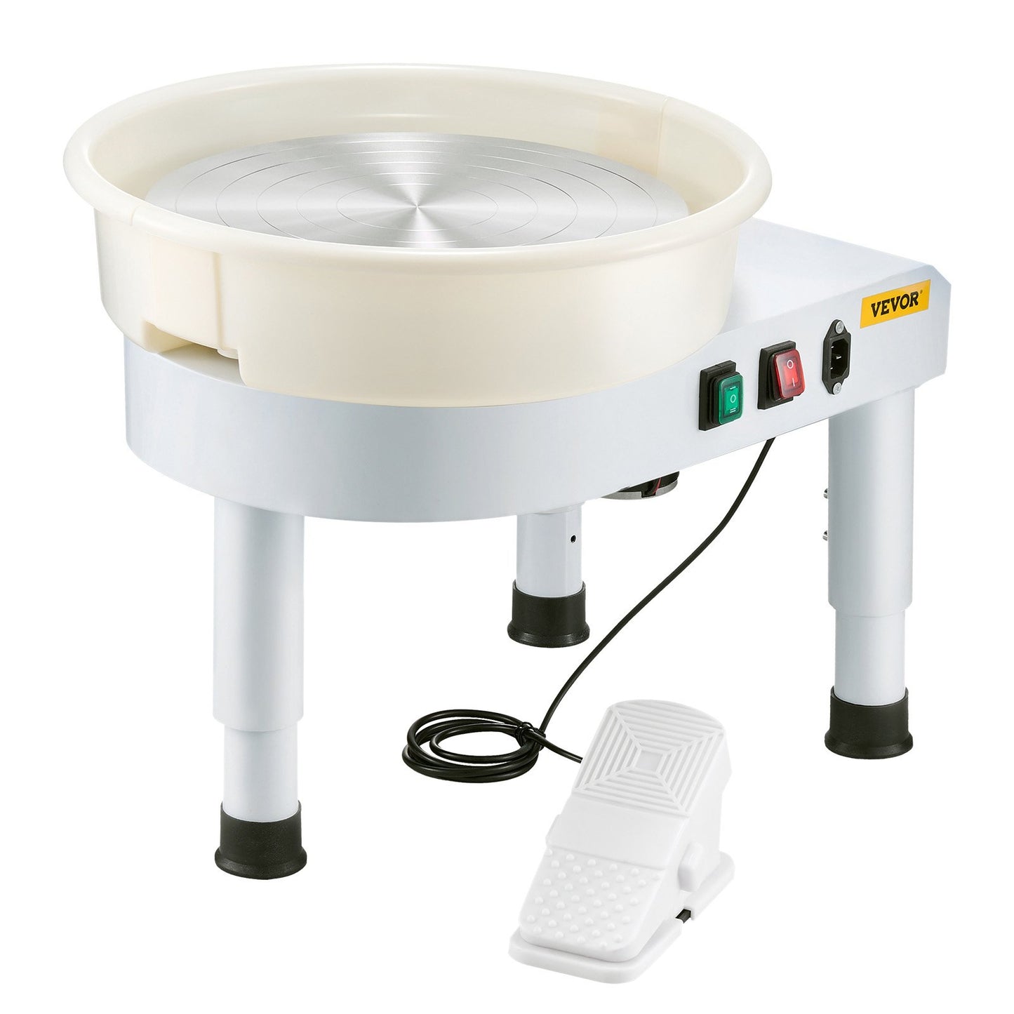 Pottery Wheel, 36cm Ceramic Wheel Forming Machine, 60-300 RPM Adjustable Speed with Foot Pedal Control, Detachable Basin, Adjustable Lift Leg, Complete Accessories for Home Pottery, DIY, White