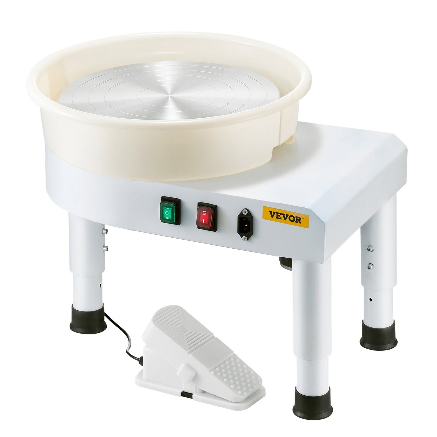 Pottery Wheel, 36cm Ceramic Wheel Forming Machine, 60-300 RPM Adjustable Speed with Foot Pedal Control, Detachable Basin, Adjustable Lift Leg, Complete Accessories for Home Pottery, DIY, White