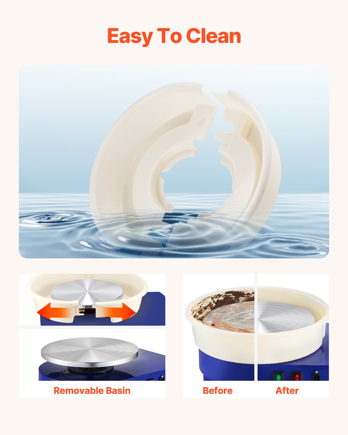 Pottery Wheel, 35 cm Ceramic Wheel Forming Machine, 60-300 RPM Adjustable Speed with Foot Pedal Control, Detachable Basin, Adjustable Lift Leg, Complete Accessories for Home Pottery, DIY, Blue