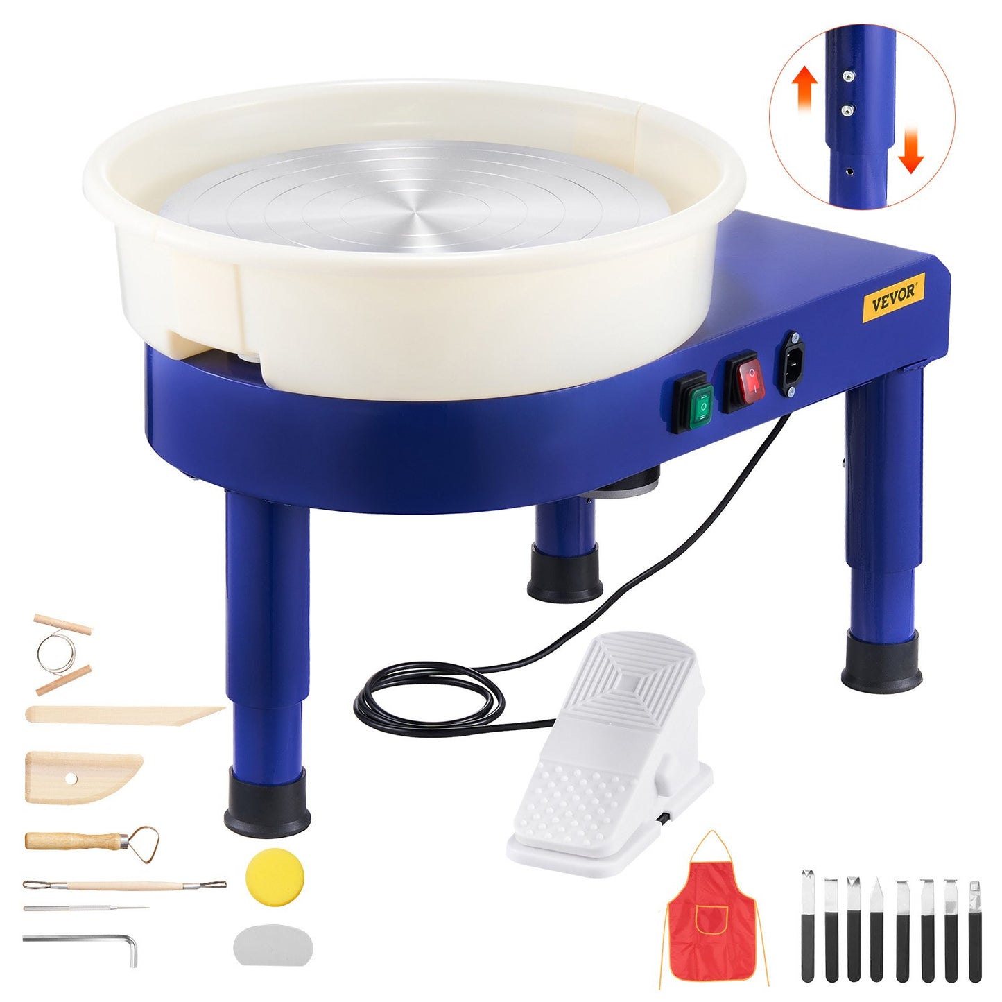 Pottery Wheel, 35 cm Ceramic Wheel Forming Machine, 60-300 RPM Adjustable Speed with Foot Pedal Control, Detachable Basin, Adjustable Lift Leg, Complete Accessories for Home Pottery, DIY, Blue