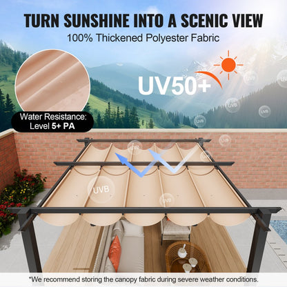 VEVOR 3x3m Outdoor Retractable Pergola with Sun Shade Canopy Aluminum Beige