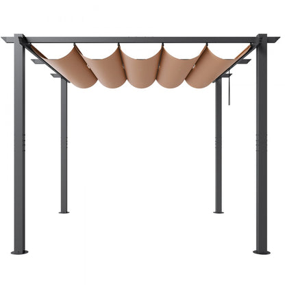 VEVOR 3x3m Outdoor Retractable Pergola with Sun Shade Canopy Aluminum Beige
