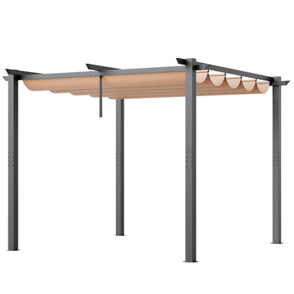 VEVOR 3x3m Outdoor Retractable Pergola with Sun Shade Canopy Aluminum Beige