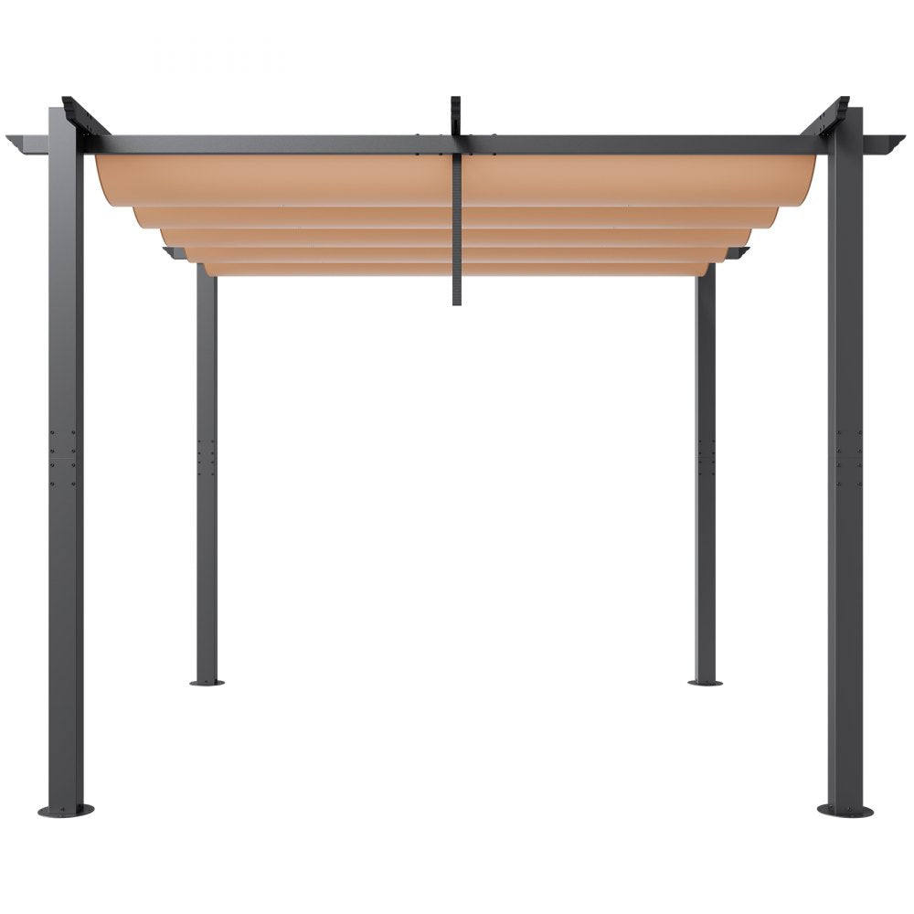 VEVOR 3x3m Outdoor Retractable Pergola with Sun Shade Canopy Aluminum Beige