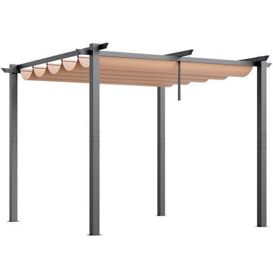 VEVOR 3x3m Outdoor Retractable Pergola with Sun Shade Canopy Aluminum Beige