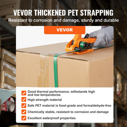 Heavy-Duty Banding Kit with Tensioner & Sealer, 300 m PET Strap, 500 kg Tension