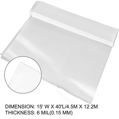 Greenhouse Film 4.5 x 12.2 m, Greenhouse Polyethylene Film 0.1524 mm Thickness, Greenhouse Plastic Greenhouse Clear Plastic Film UV Resistant, Polyethylene Film Keep Warming, Superior Strength Toughness