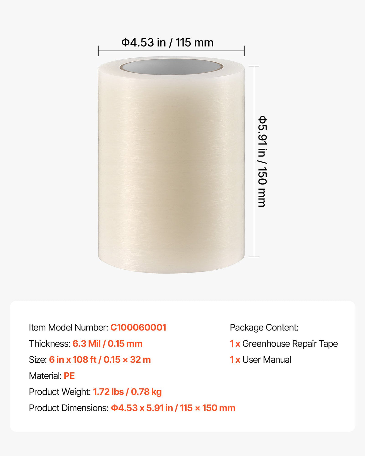 Greenhouse Repair Tape 0.15x32 m 0.15 mm Clear Polyethylene Patch, for Plastic Sheeting & Tent Seaming Sealing, Waterproof & Sun-Resistant, Heavy Duty Greenhouse Sheeting Coverings Film Tape