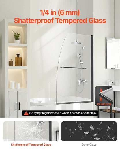 VEVOR Frameless Bathtub Shower Door 864 x 1397 mm 180° Rotatable Door Black