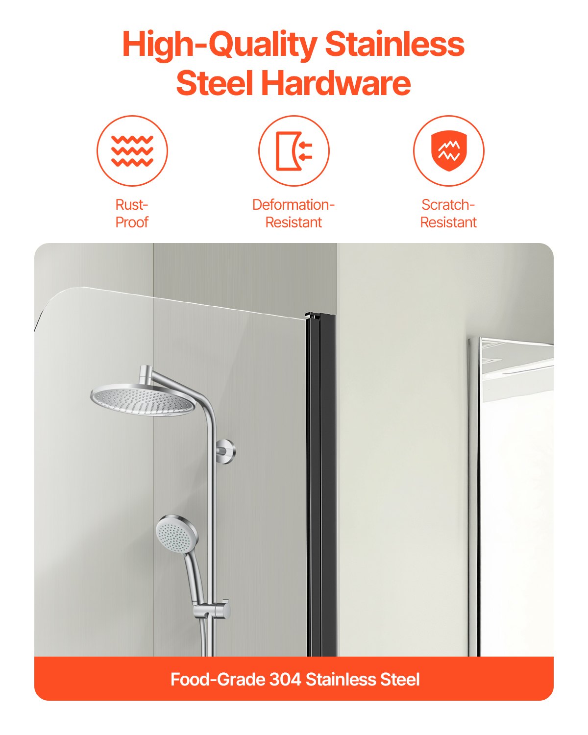 VEVOR Frameless Bathtub Shower Door 864 x 1397 mm 180° Rotatable Door Black
