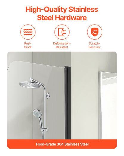 VEVOR Frameless Bathtub Shower Door 864 x 1397 mm 180° Rotatable Door Black