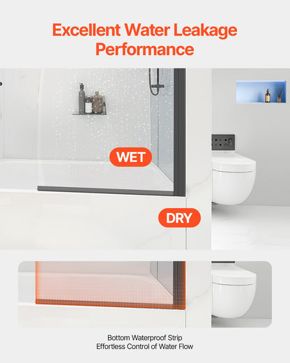 VEVOR Frameless Bathtub Shower Door 864 x 1397 mm 180° Rotatable Door Black