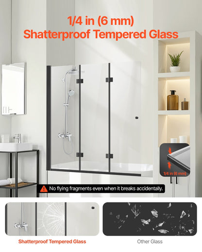 VEVOR Bathtub Shower Door 1295 x 1422 mm Frameless Foldable Tub Shower Door