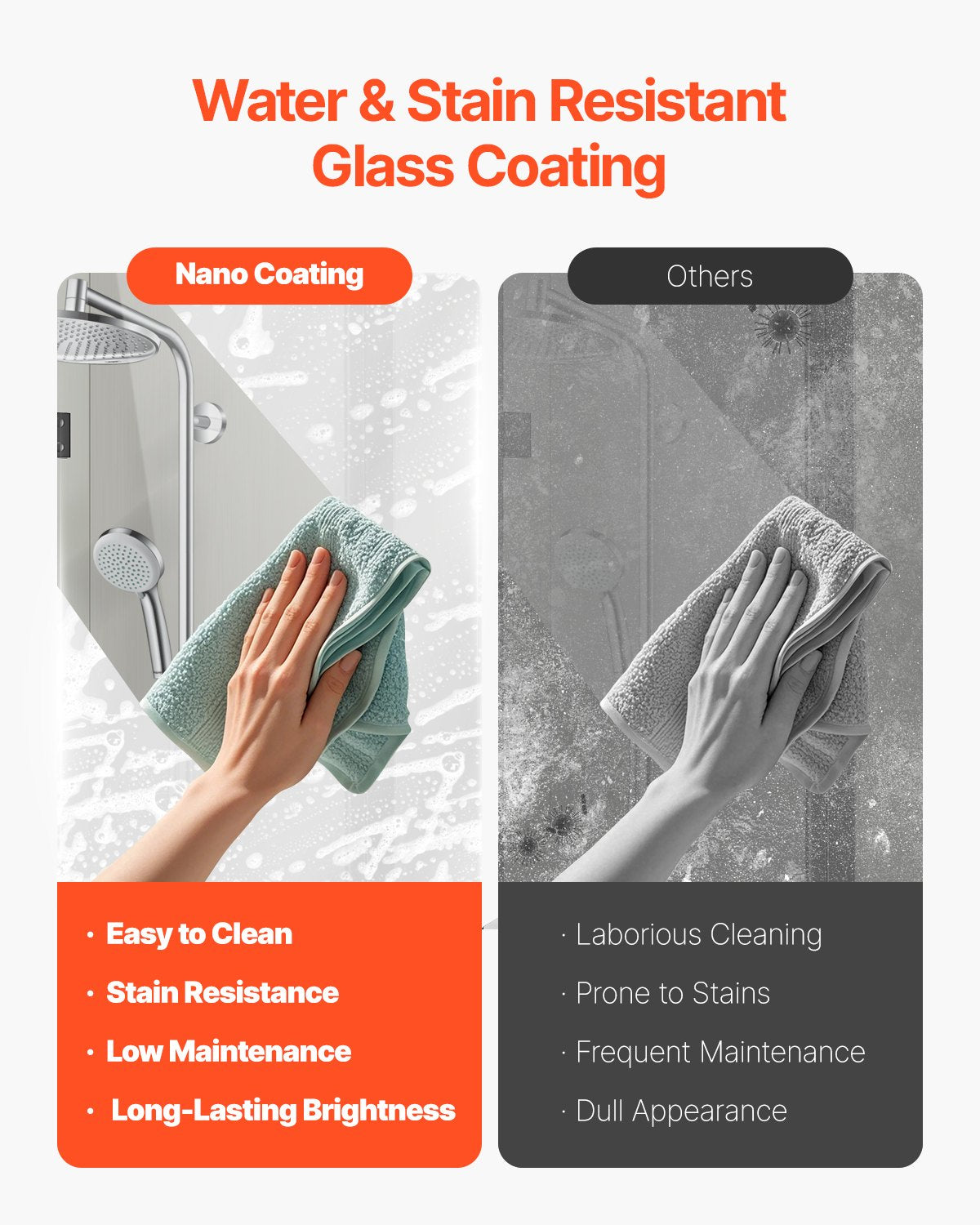 VEVOR Bathtub Shower Door 1295 x 1422 mm Frameless Foldable Tub Shower Door