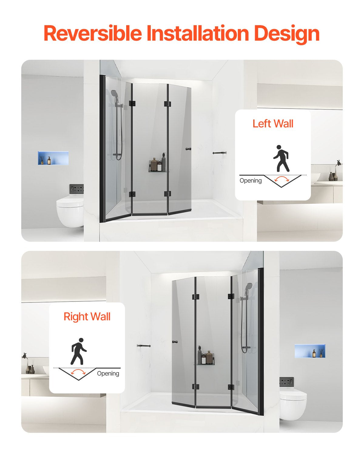 VEVOR Bathtub Shower Door 1295 x 1422 mm Frameless Foldable Tub Shower Door