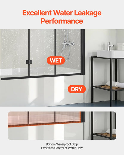 VEVOR Bathtub Shower Door 1295 x 1422 mm Frameless Foldable Tub Shower Door