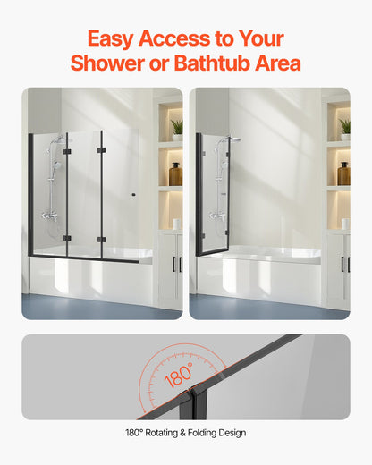 VEVOR Bathtub Shower Door 1295 x 1422 mm Frameless Foldable Tub Shower Door
