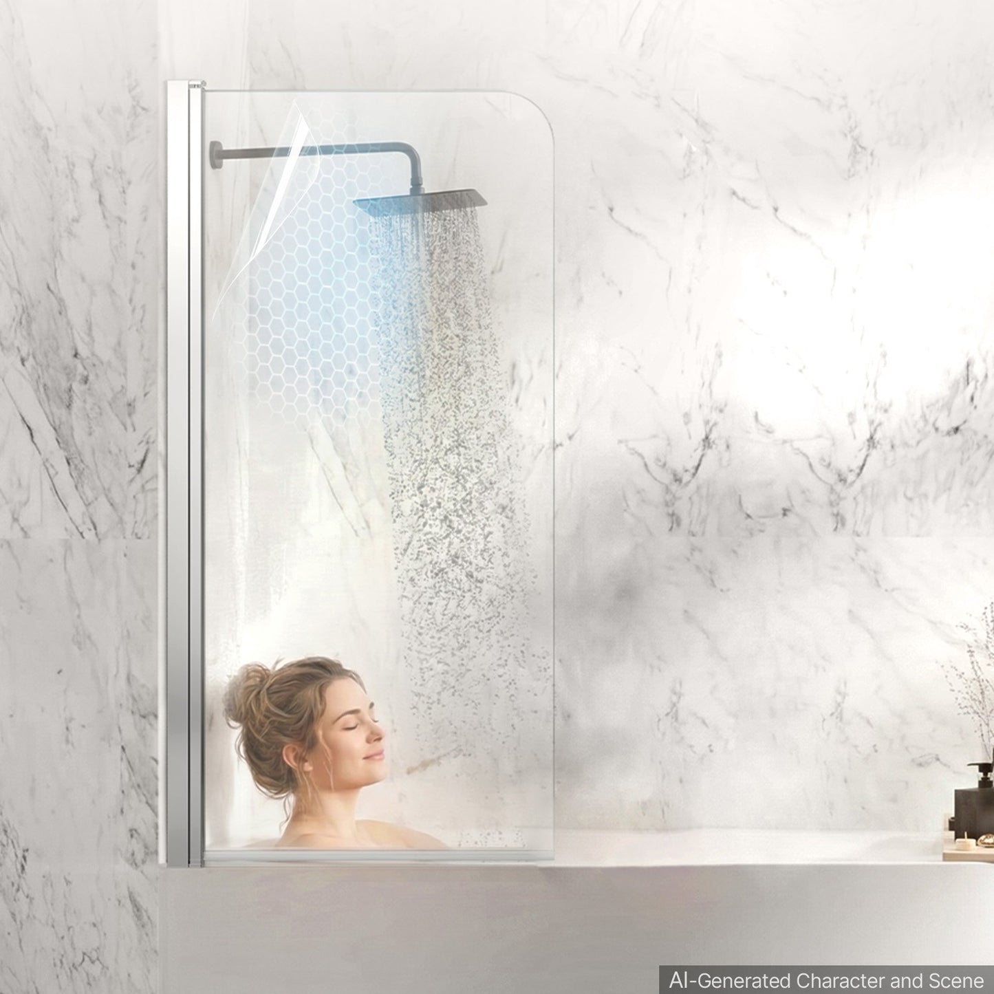 Bathtub Shower Door 700 x 1400 mm Frameless Pivot Tub Door, 6 mm Clear Tempered Glass, Easy-Clean Nano Coating, 180° Folding, Adjustable Sealing Strip, for Home Bathroom Tub, Silver
