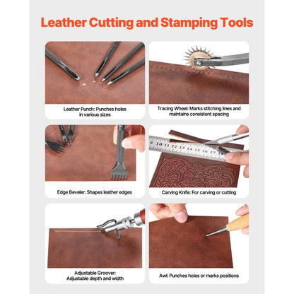 Leather Working Tools Kit 38 PCS Engraving Punching Stamping Sewing Tools