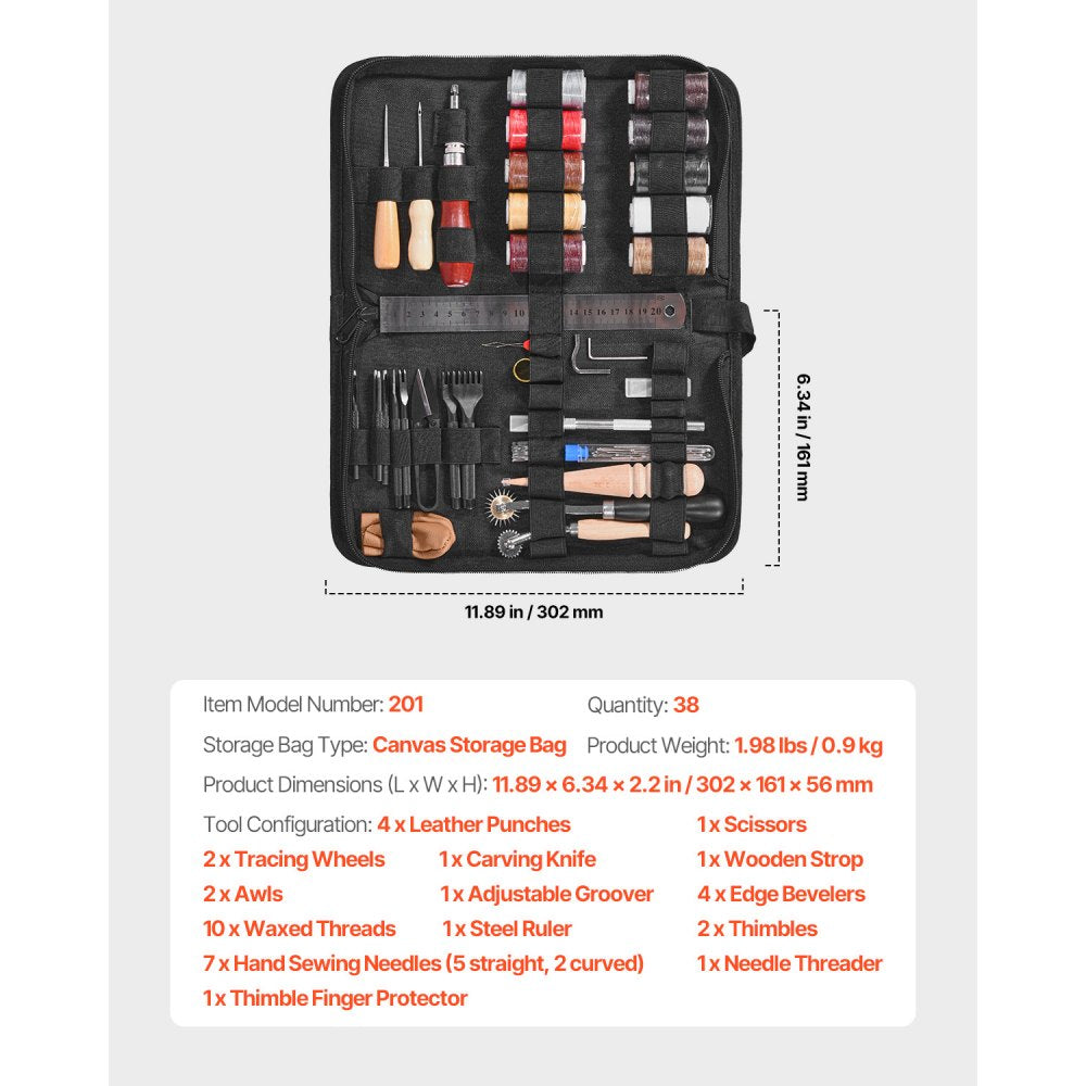 Leather Working Tools Kit 38 PCS Engraving Punching Stamping Sewing Tools