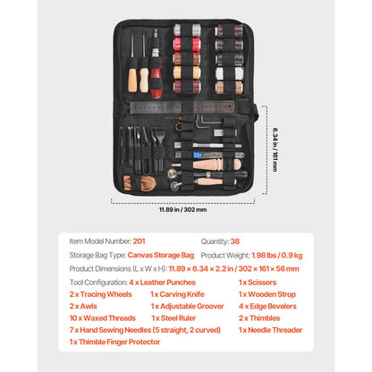 Leather Working Tools Kit 38 PCS Engraving Punching Stamping Sewing Tools