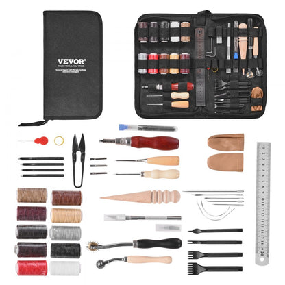 Leather Working Tools Kit 38 PCS Engraving Punching Stamping Sewing Tools