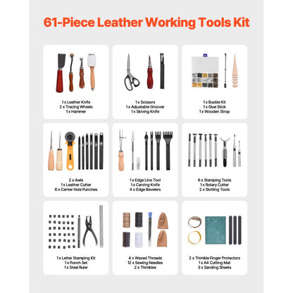 VEVOR Leather Working Tools Kit 61 PCS Engraving Punching Stamping Sewing Tools