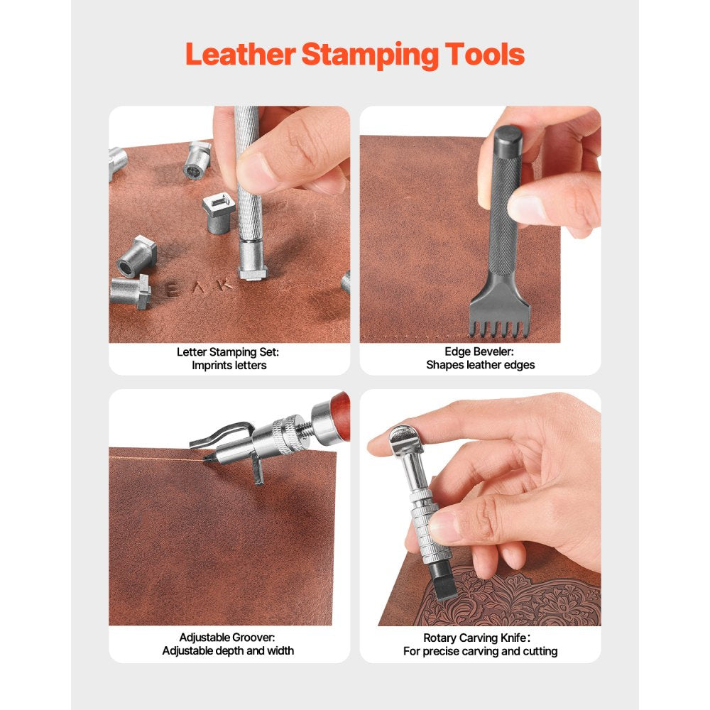 VEVOR Leather Working Tools Kit 61 PCS Engraving Punching Stamping Sewing Tools