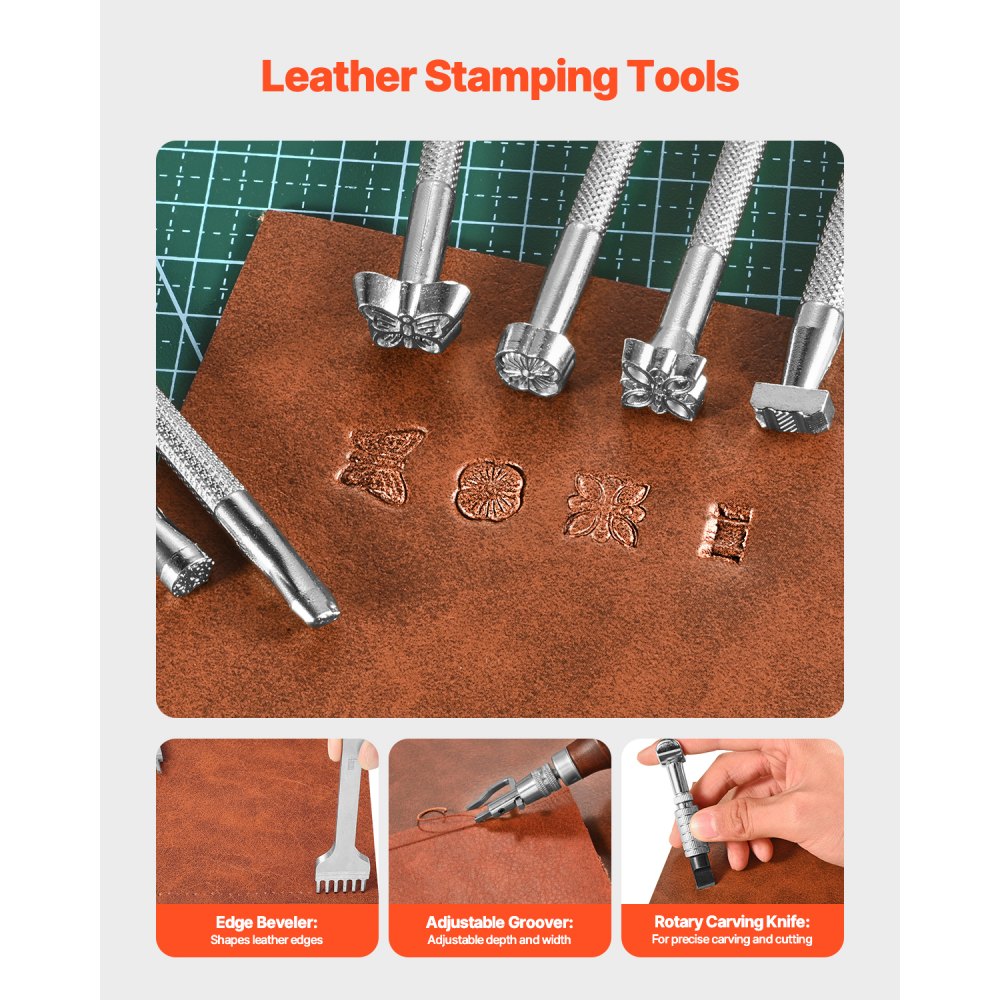 Leather Working Tools Kit 59 PCS Engraving Punching Stamping Sewing Tools