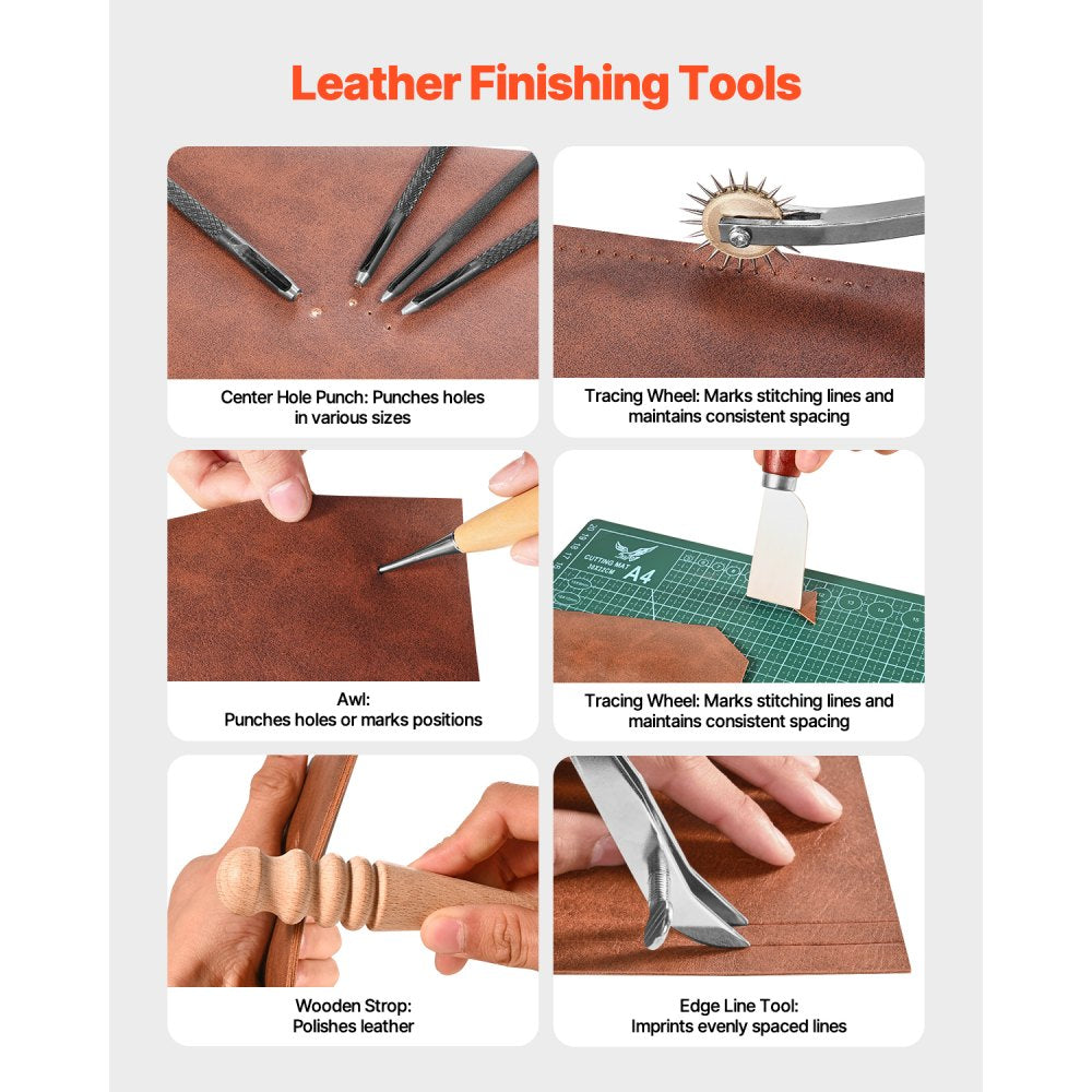 Leather Working Tools Kit 59 PCS Engraving Punching Stamping Sewing Tools