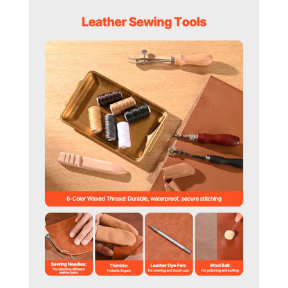 Leather Working Tools Kit 59 PCS Engraving Punching Stamping Sewing Tools