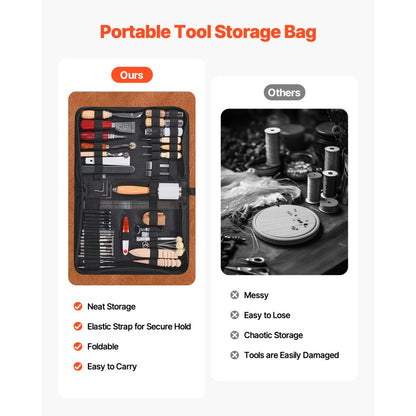 Leather Working Tools Kit 59 PCS Engraving Punching Stamping Sewing Tools