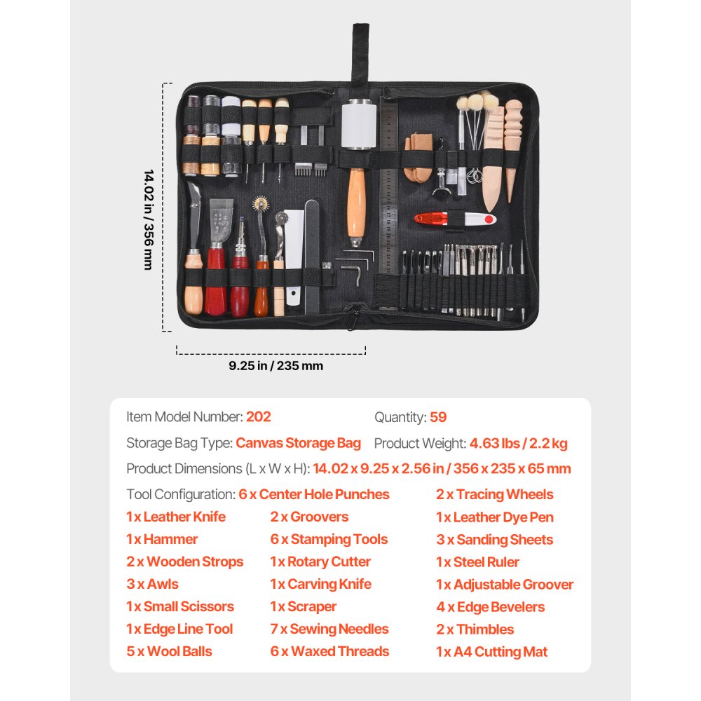 Leather Working Tools Kit 59 PCS Engraving Punching Stamping Sewing Tools
