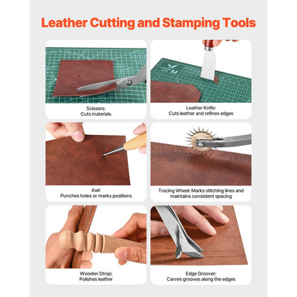 Leather Working Tools Kit 72 PCS Engraving Punching Stamping Sewing Tools