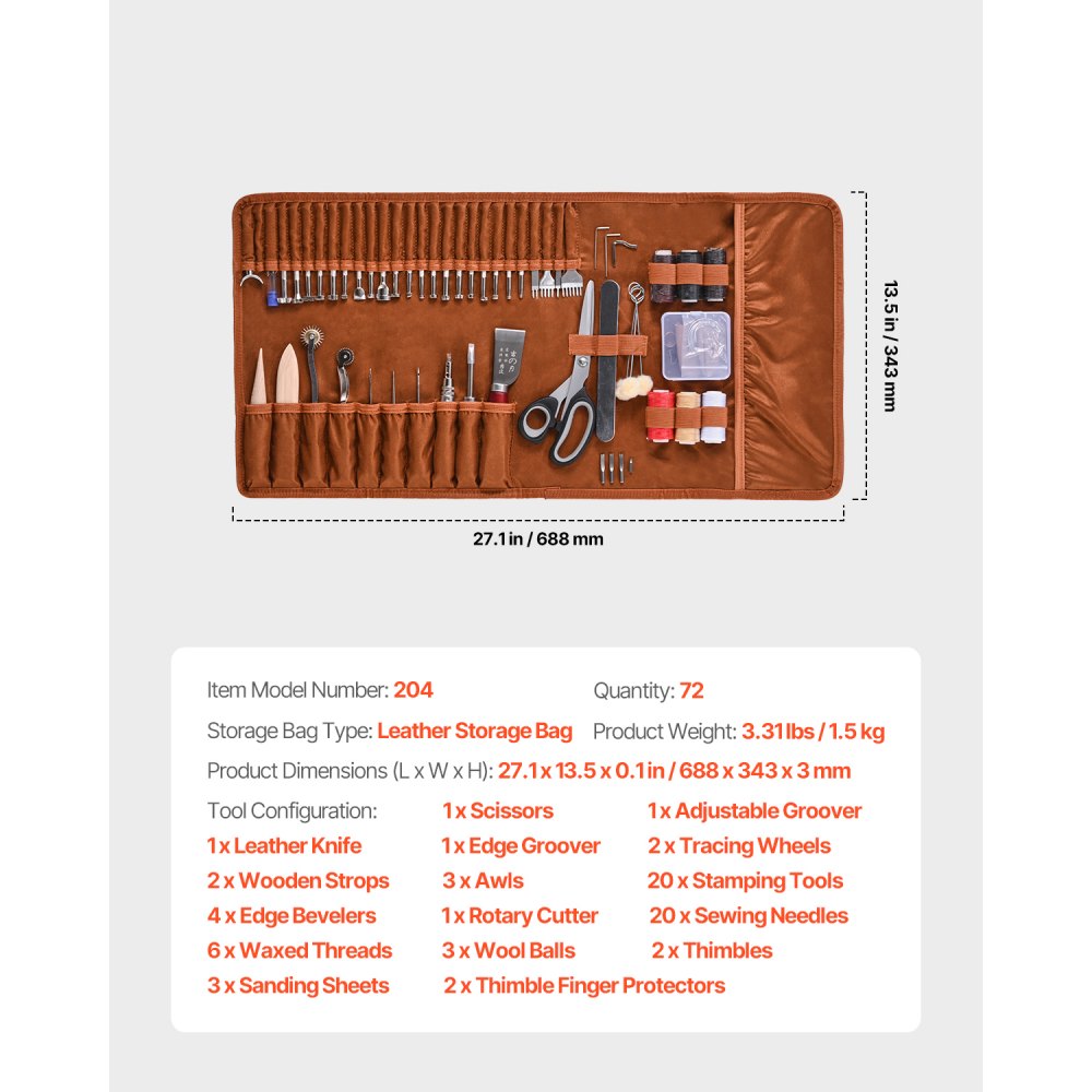 Leather Working Tools Kit 72 PCS Engraving Punching Stamping Sewing Tools