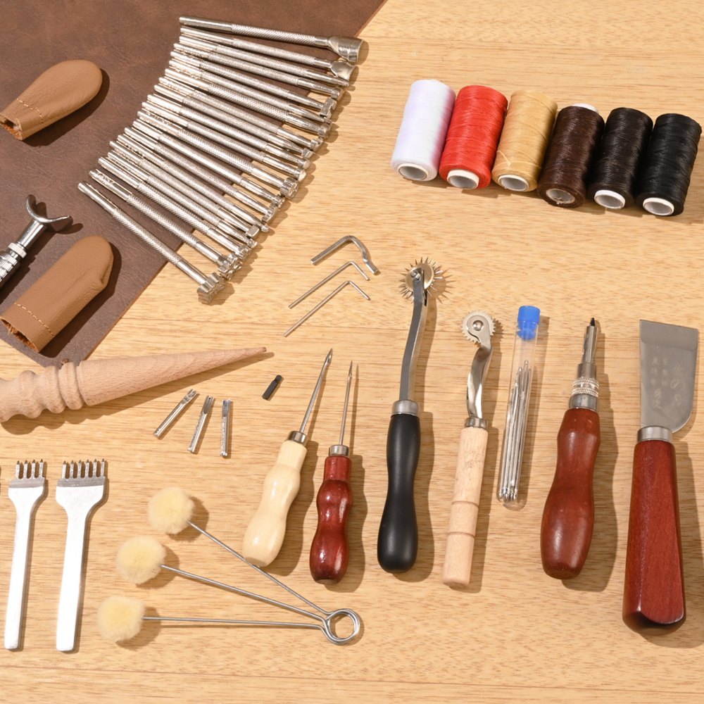 Leather Working Tools Kit 72 PCS Engraving Punching Stamping Sewing Tools