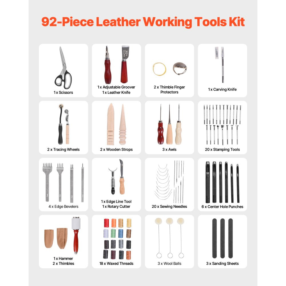 VEVOR Leather Working Tools Kit 92 PCS Engraving Punching Stamping Sewing Tools