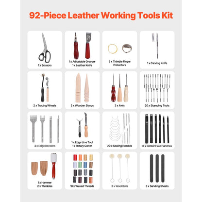 VEVOR Leather Working Tools Kit 92 PCS Engraving Punching Stamping Sewing Tools