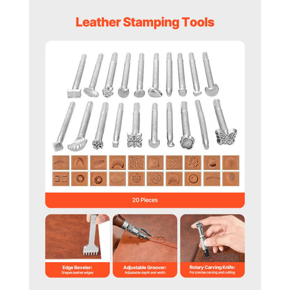 VEVOR Leather Working Tools Kit 92 PCS Engraving Punching Stamping Sewing Tools