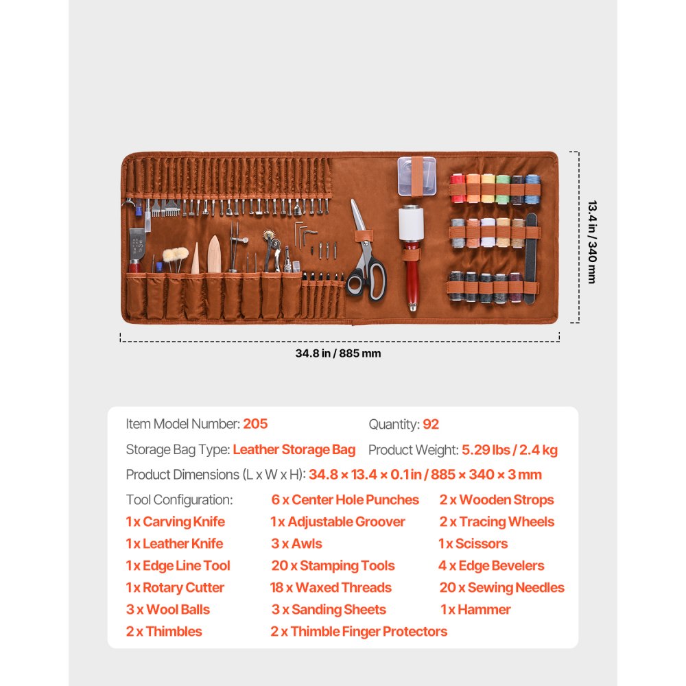 VEVOR Leather Working Tools Kit 92 PCS Engraving Punching Stamping Sewing Tools