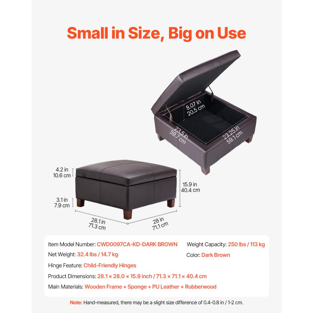 71 cm Square Leather Ottoman with Storage Coffee Table for Living Room