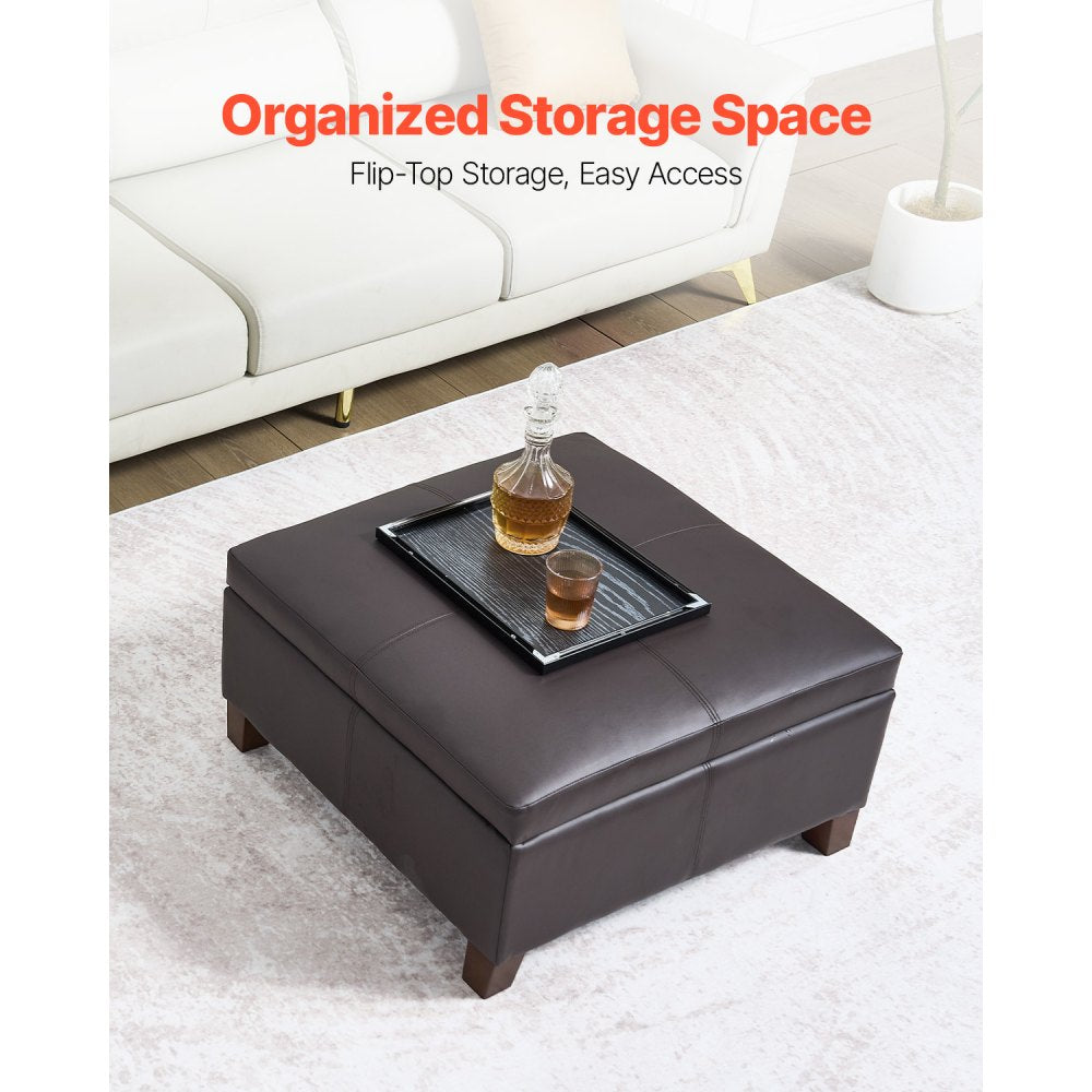 71 cm Square Leather Ottoman with Storage Coffee Table for Living Room