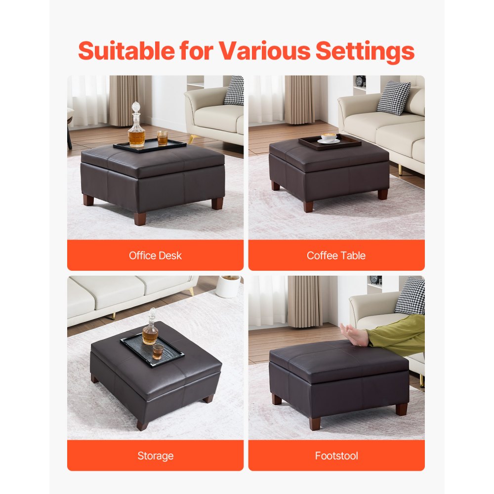 71 cm Square Leather Ottoman with Storage Coffee Table for Living Room