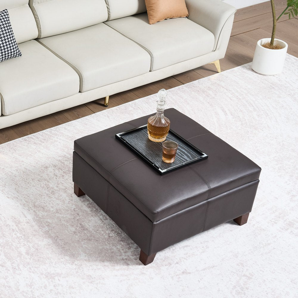 71 cm Square Leather Ottoman with Storage Coffee Table for Living Room