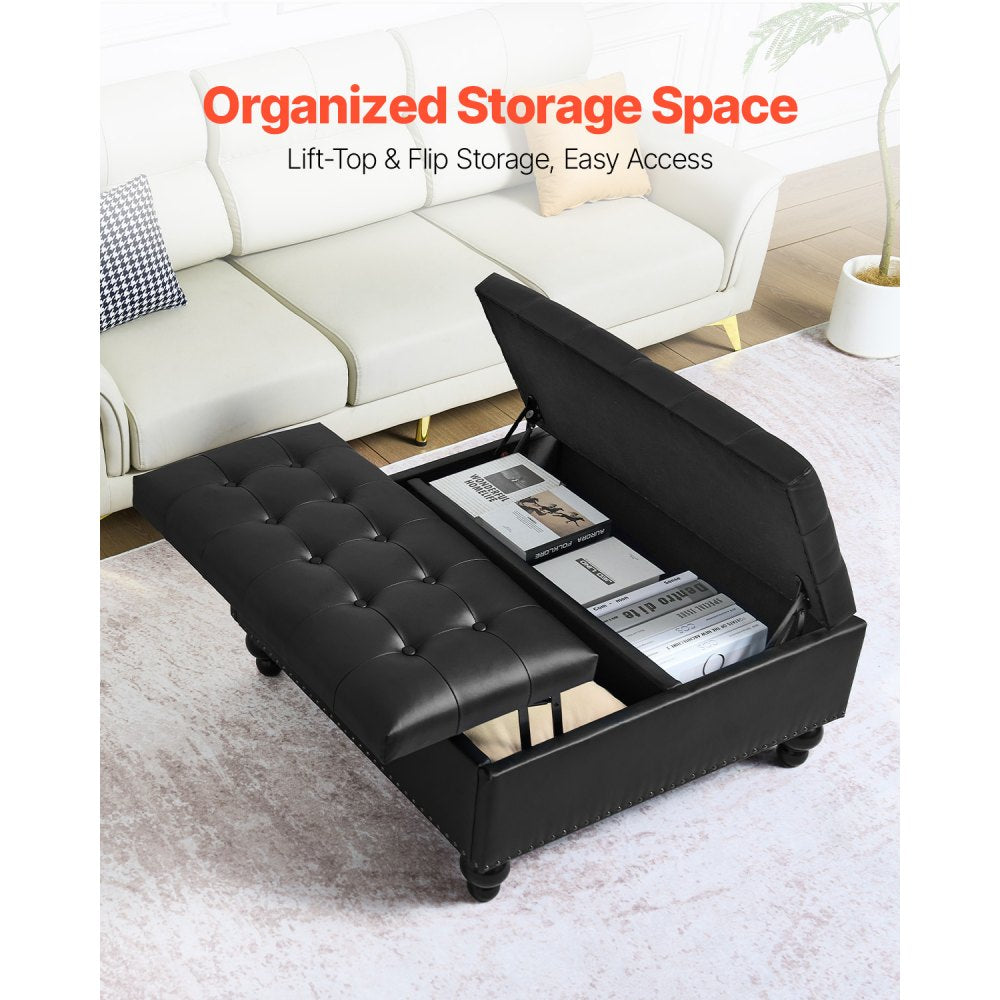 88 cm Square Leather Ottoman with Storage Coffee Table for Living Room